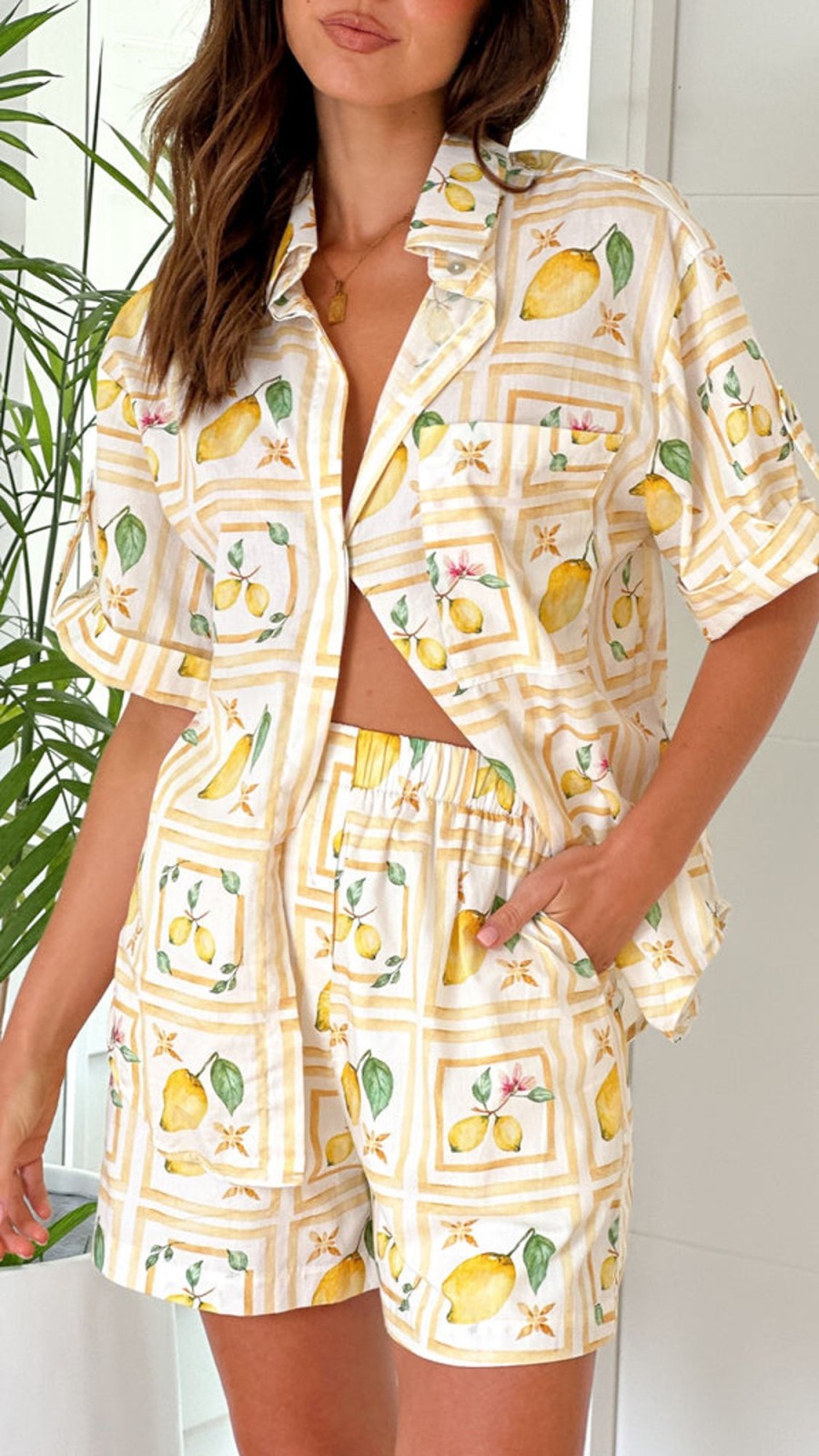 Clothing Main St | Abey Button Up Shirt And Shorts Set - Lemons And Love