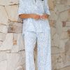 Clothing SAN JOSE | Capri Button Up Shirt And Pants Set - Light Blue Print