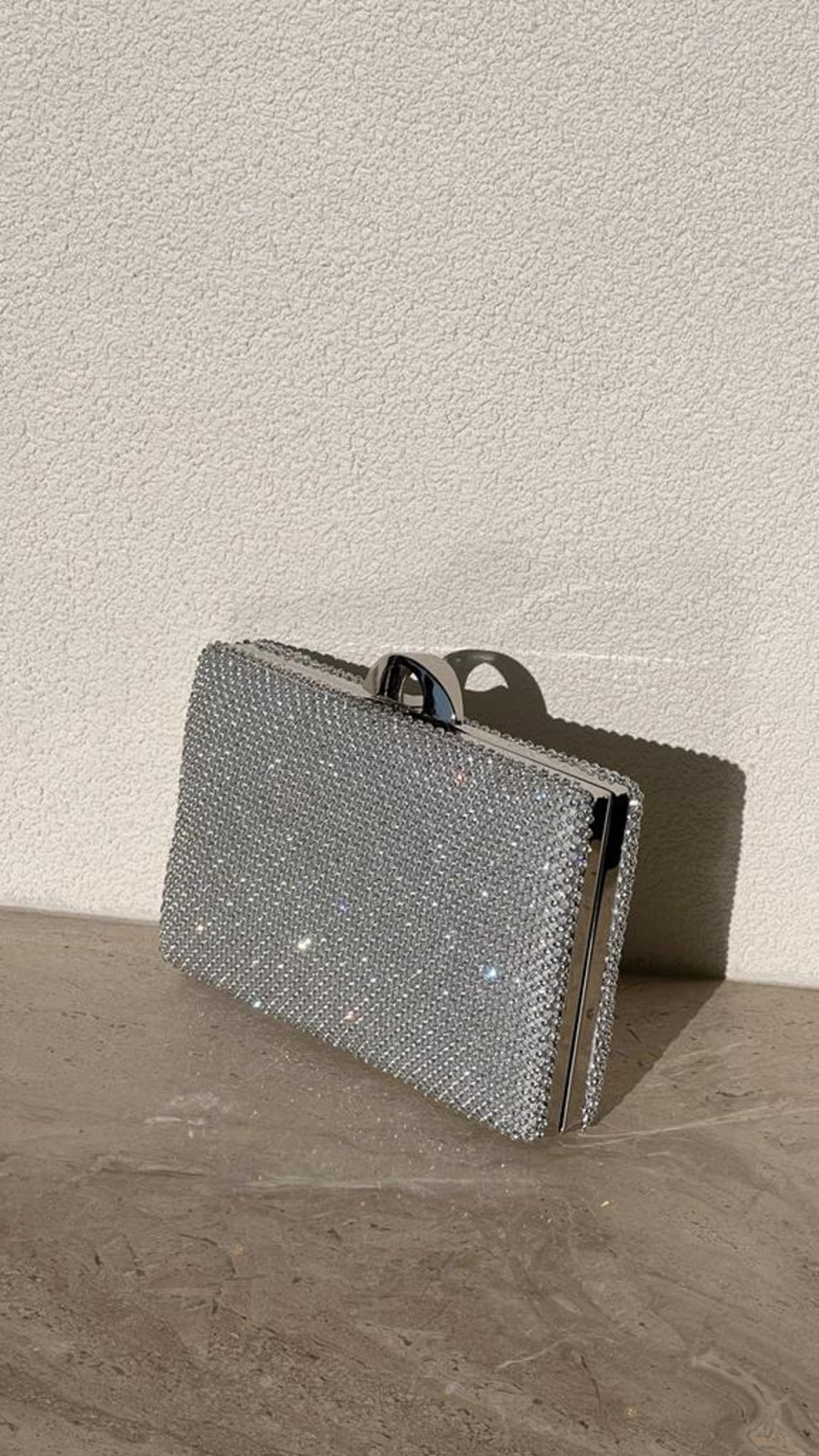 Accessories Adorne | Mariah Diamante Structured Clutch - Silver