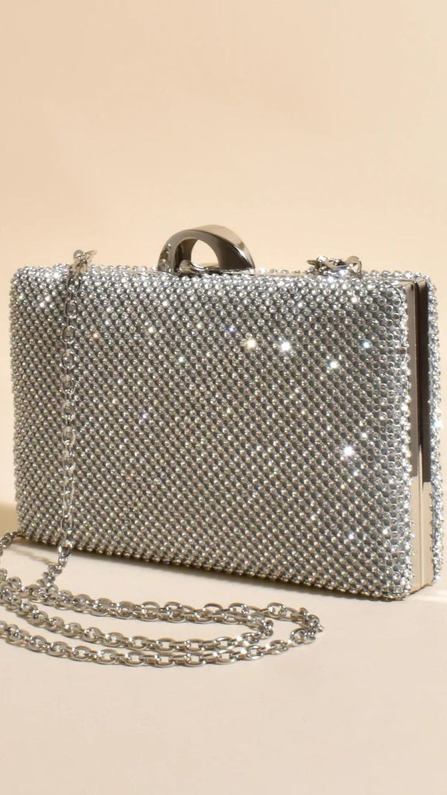 Accessories Adorne | Mariah Diamante Structured Clutch - Silver