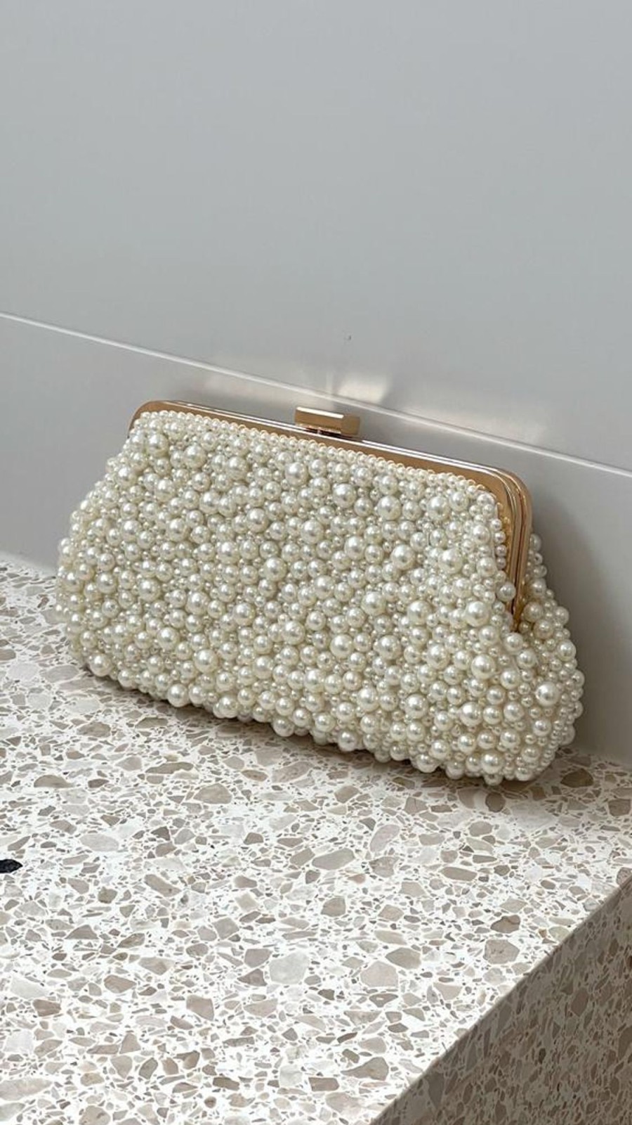 Accessories Adorne | Norma Jean Faux Pearl Clutch - Cream/Gold