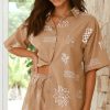 Clothing By Frankie | Charli Button Up Shirt And Shorts Set - Tan / White Ciao Bella