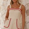 Clothing Main St | Abie Playsuit - Beige / Red Trim