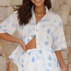 Clothing By Frankie | Charli Button Up Shirt And Shorts Set - White / Blue Mermaid Sun Moon