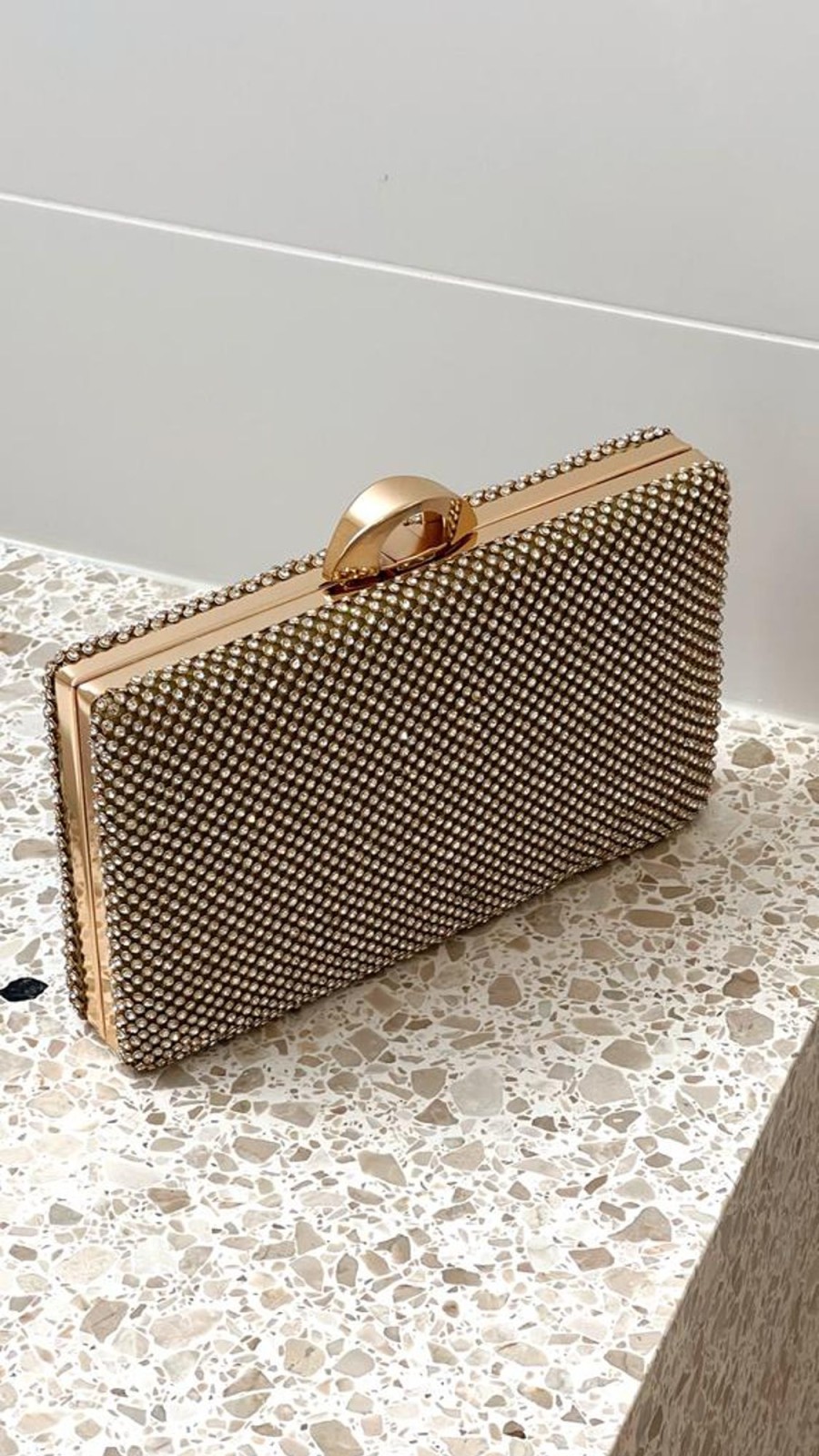 Accessories Adorne | Mariah Diamante Structured Clutch - Gold