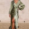 Wedding LILYWHYT | Naomi Long Sleeve Maxi Dress - Olive