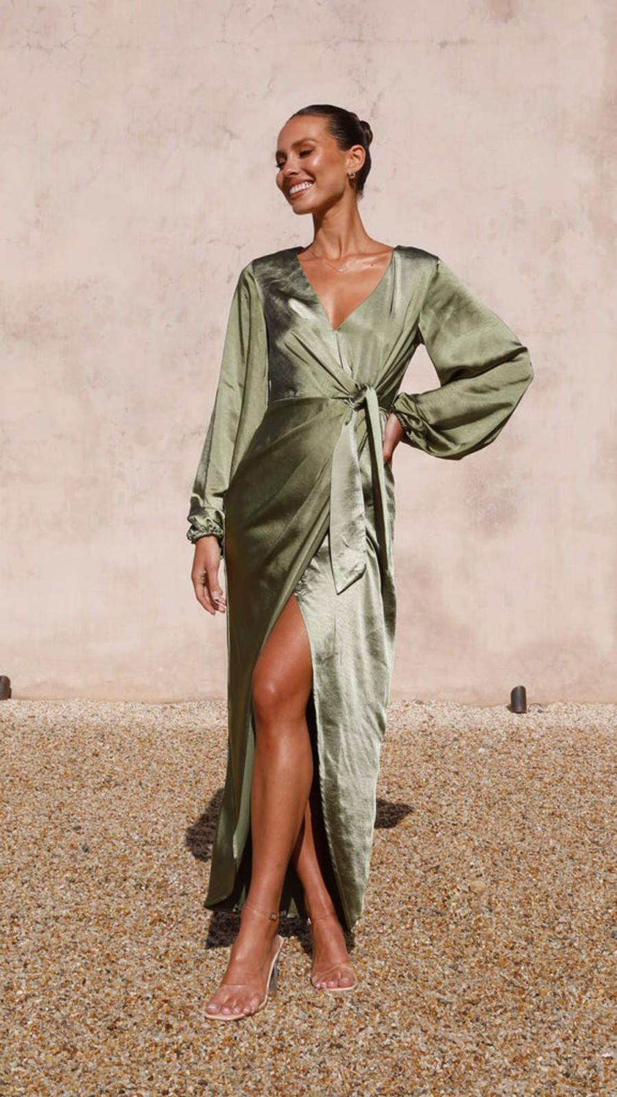 Wedding LILYWHYT | Naomi Long Sleeve Maxi Dress - Olive