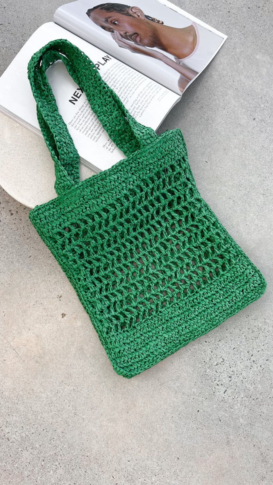 Accessories Adorne | Keely Flat Crochet Tote - Green