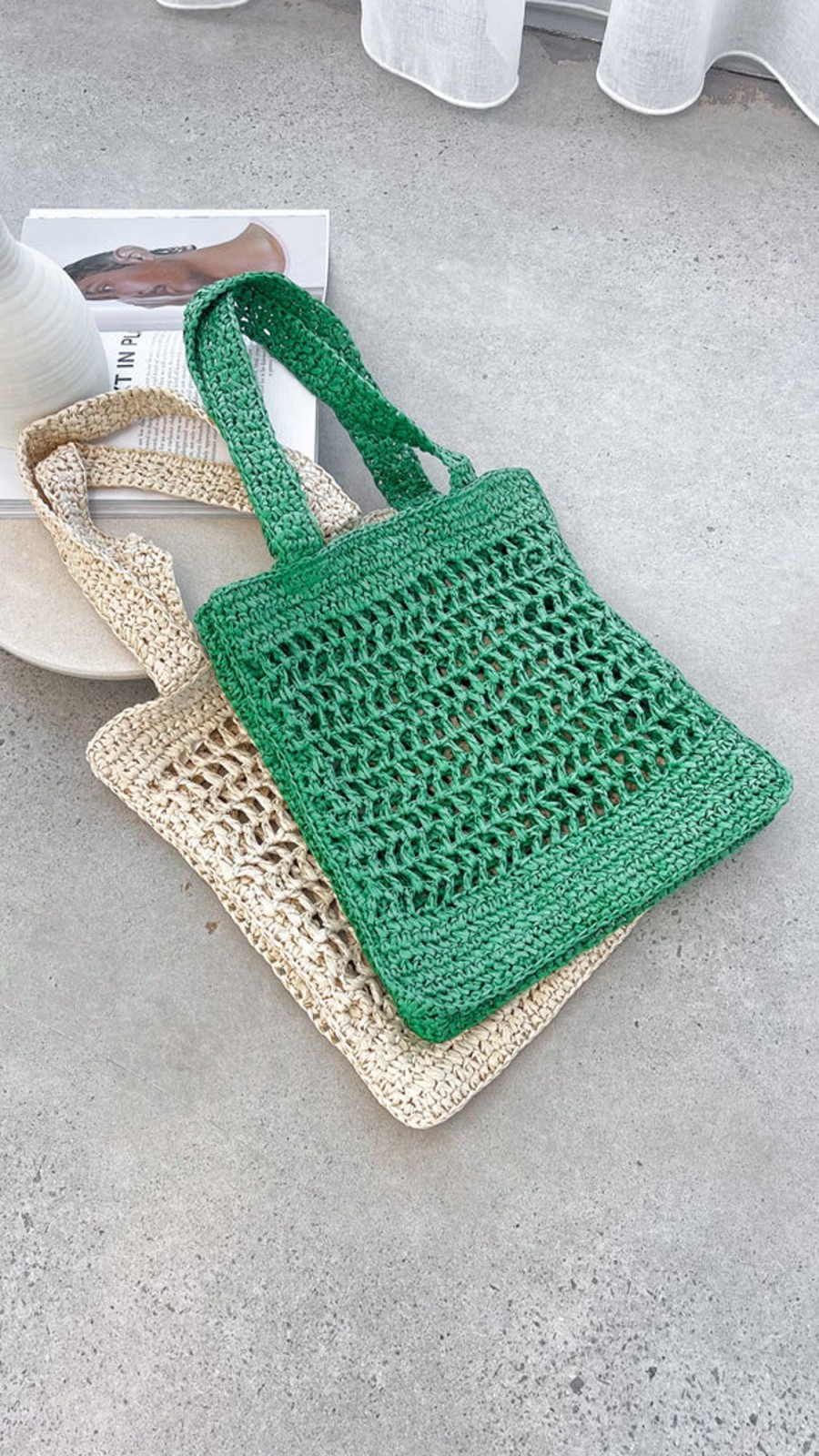 Accessories Adorne | Keely Flat Crochet Tote - Green