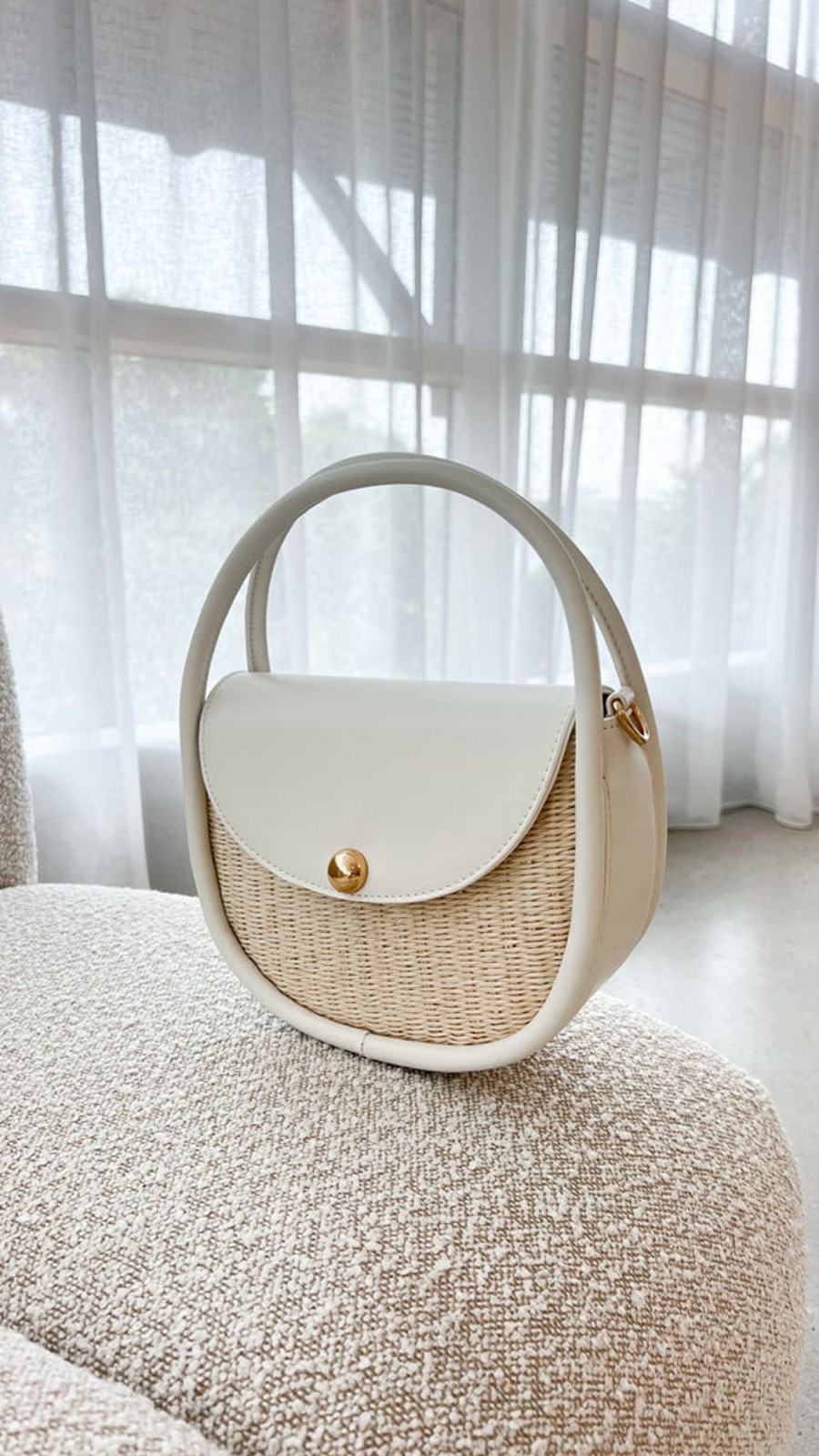 Accessories Adorne | Violetta Woven Circular Mini Bag - Cream