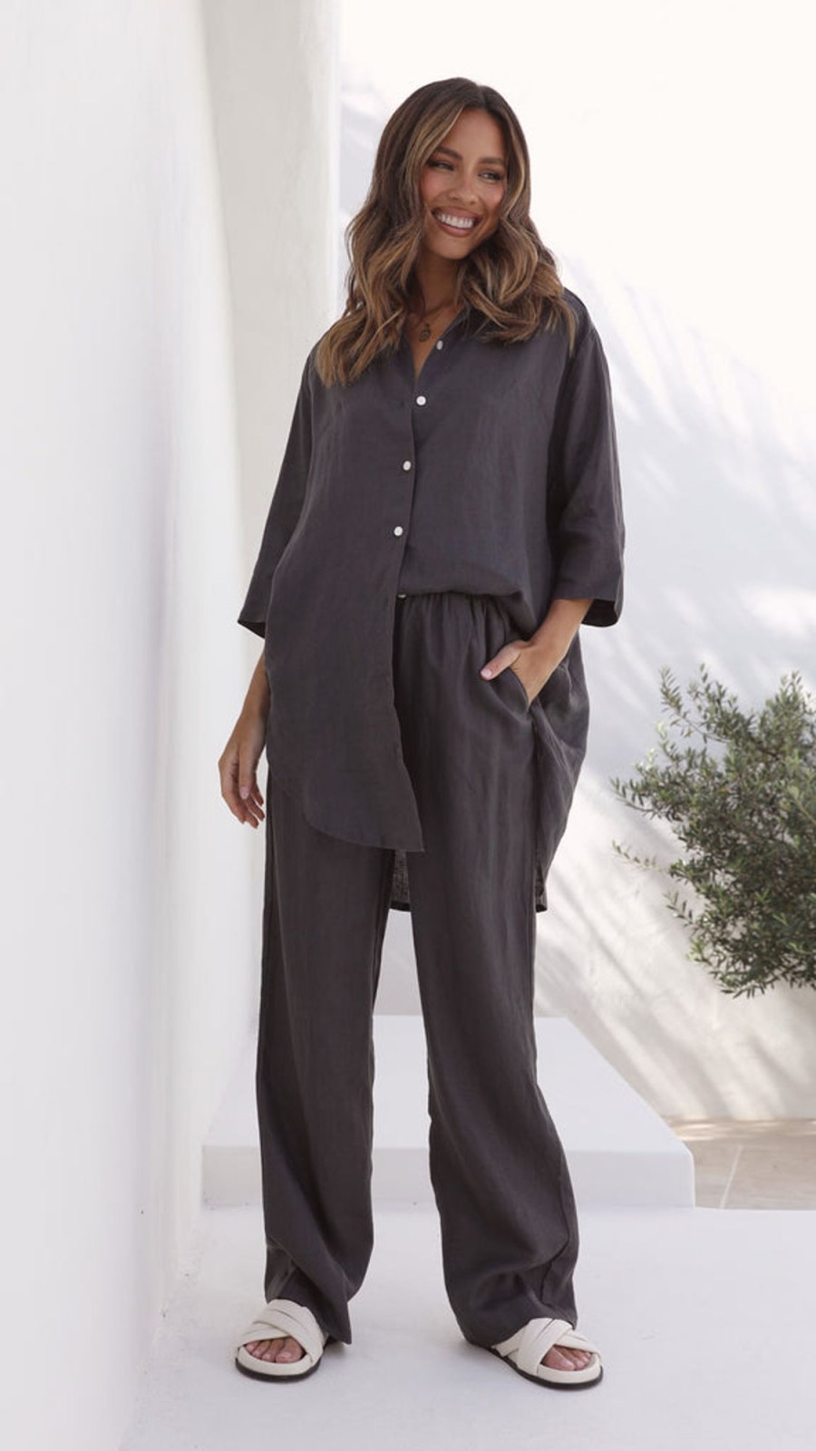 Clothing NUDE LUCY | Linen Lounge Pant - Coal