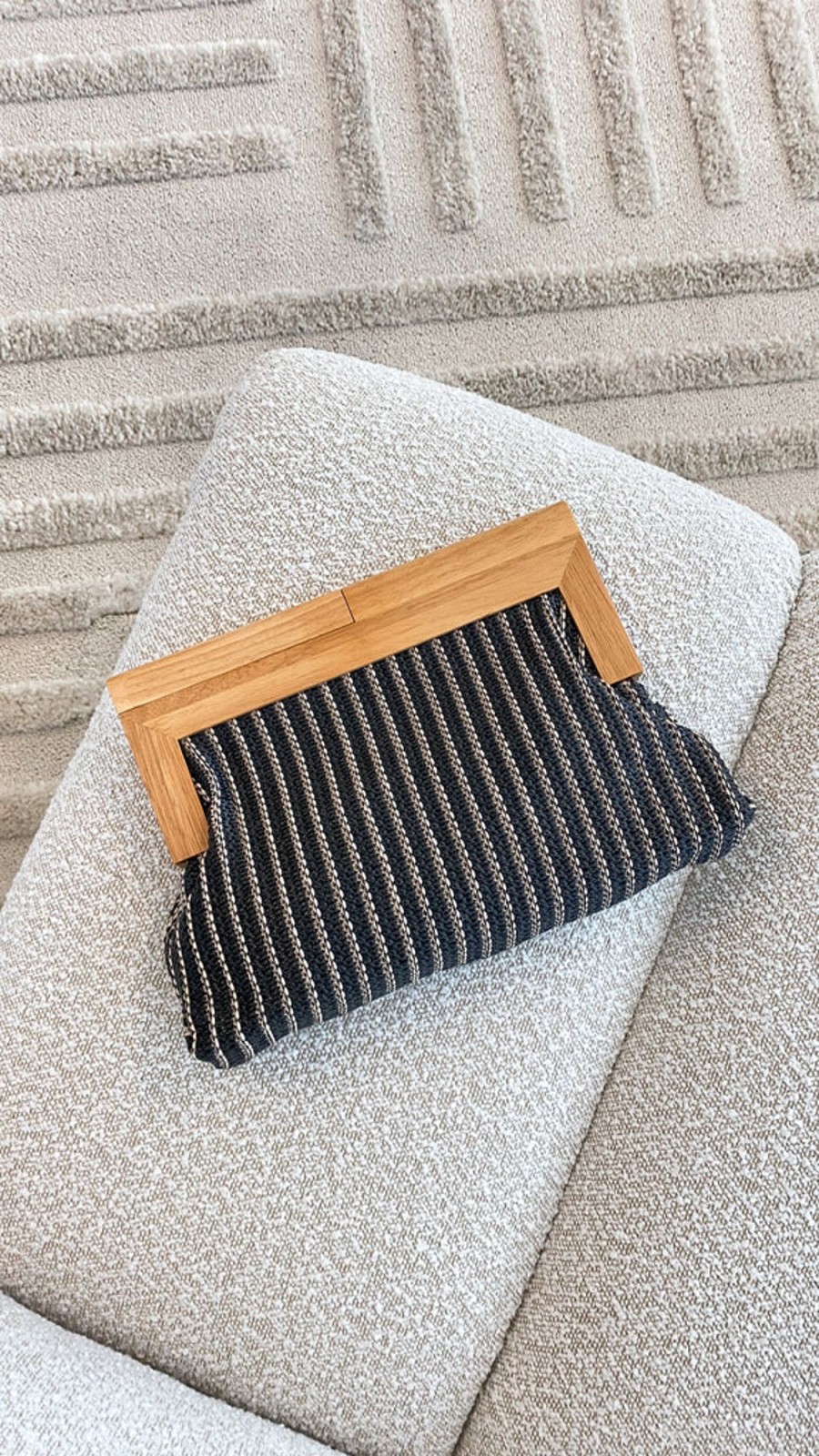 Accessories Adorne | Zoey Thin Stripe Timber Frame Clutch - Black