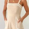 Clothing Main St | Abie Playsuit - Beige / White Trim