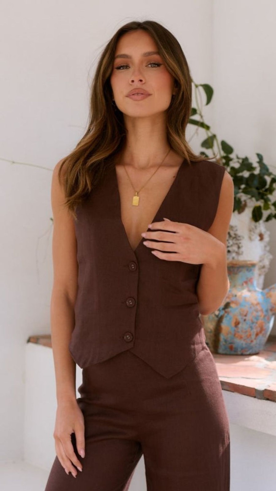 Clothing FASHION ALLIED | Tillie Vest - Chocolate