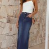 Clothing FASHION ALLIED | Rennie Denim Maxi Skirt - Mid Blue