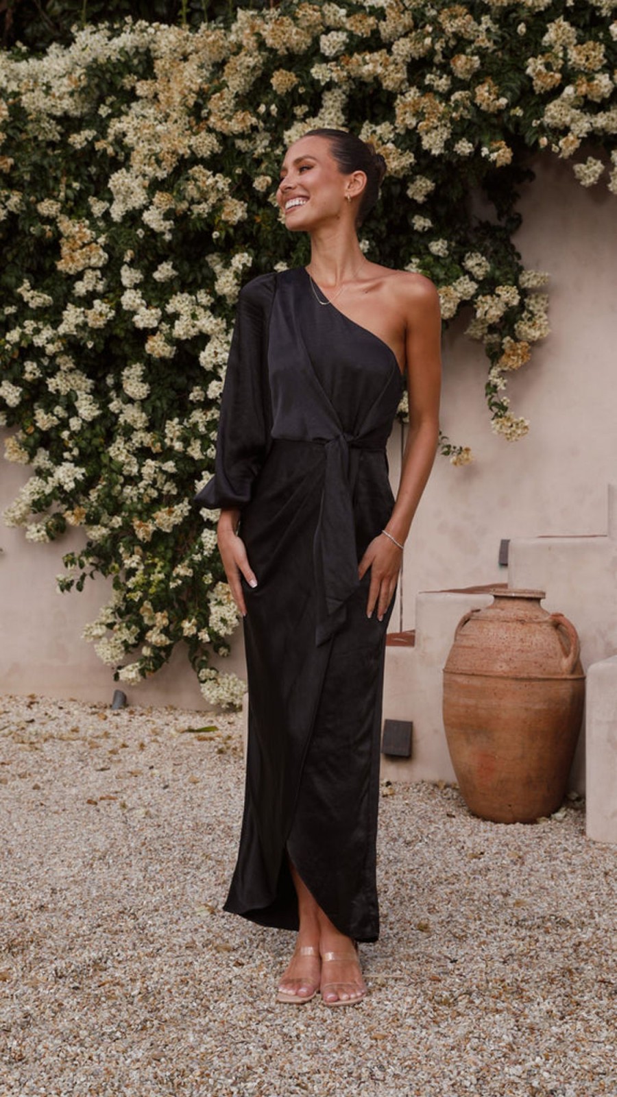 Wedding LILYWHYT | Heidi One Shoulder Maxi Dress - Black