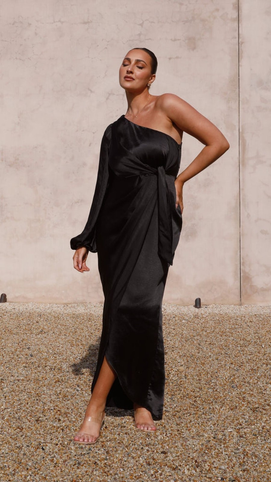 Wedding LILYWHYT | Heidi One Shoulder Maxi Dress - Black