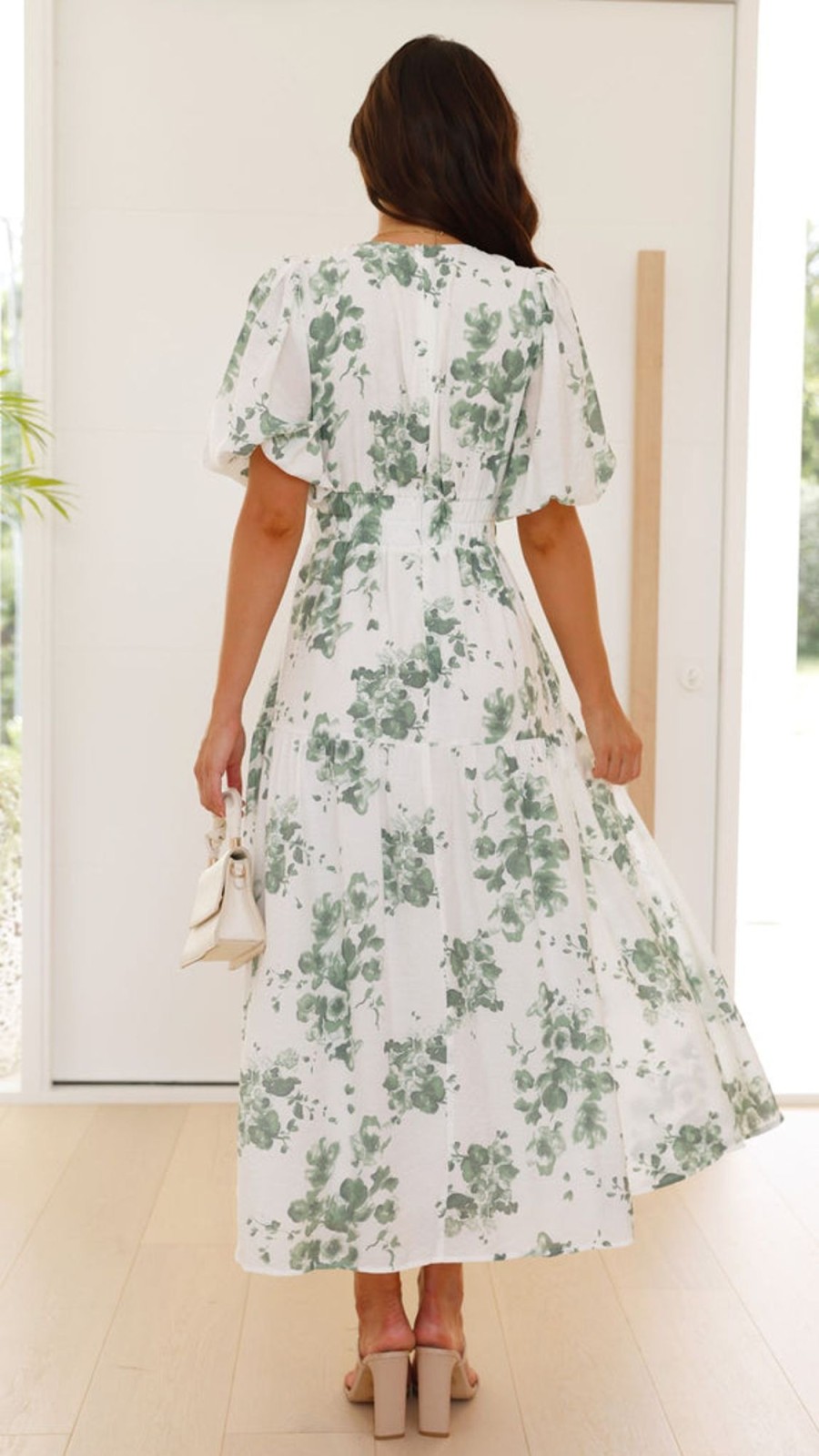 Clothing LILYWHYT | Erin Midi Dress - Green/White Floral