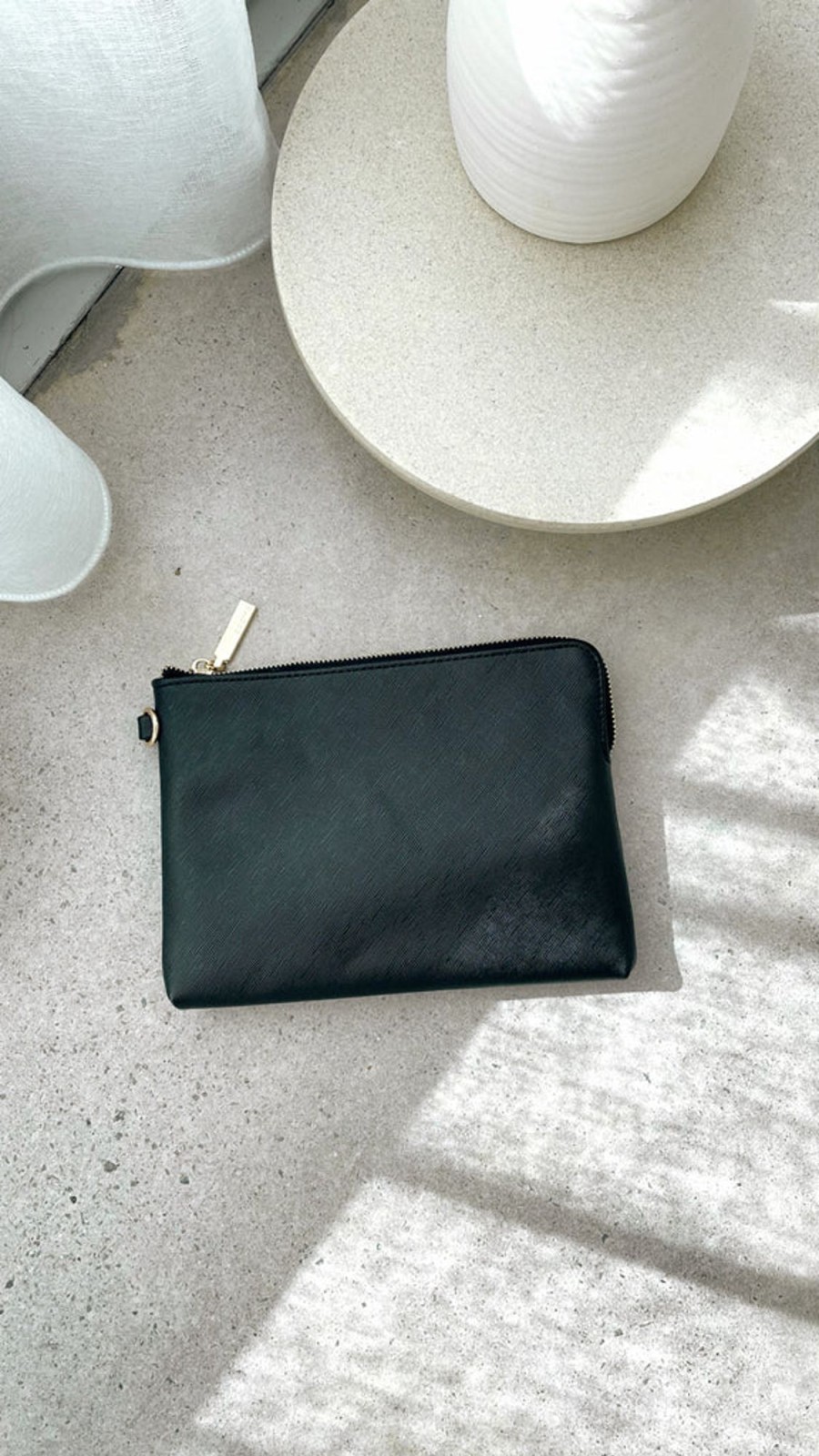 Accessories Adorne | Becca Textured Corner Zip Pouch - Black