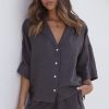 Clothing NUDE LUCY | Linen Lounge Shirt - Coal