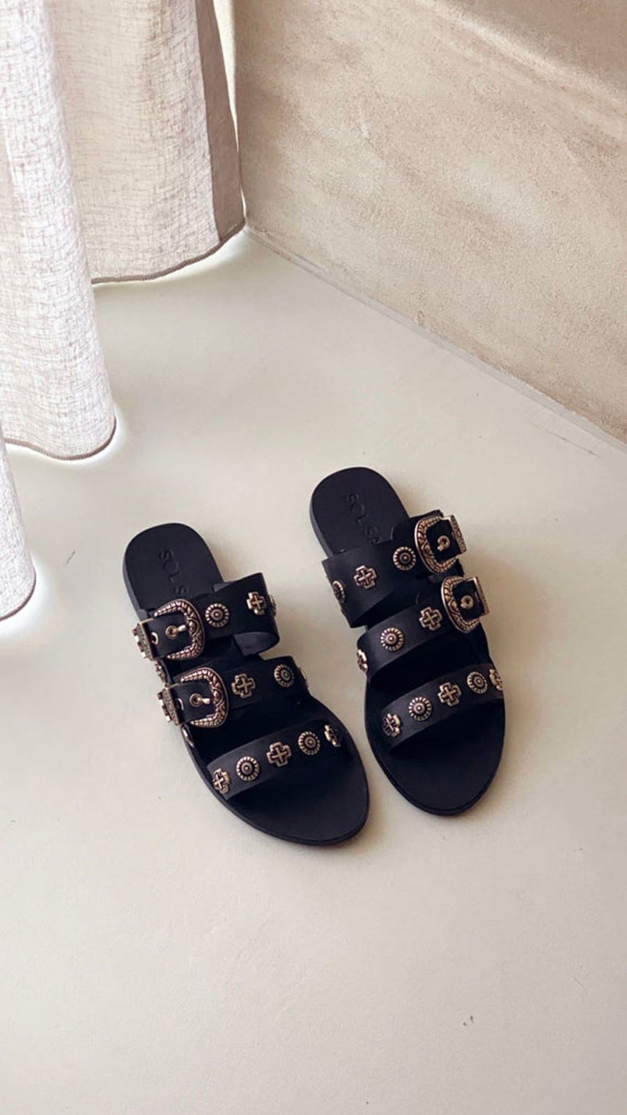 Shoes Sol Sana / Kinzu Brands Pty Ltd | Sol Sana Eastwood Slide - Black/Gold