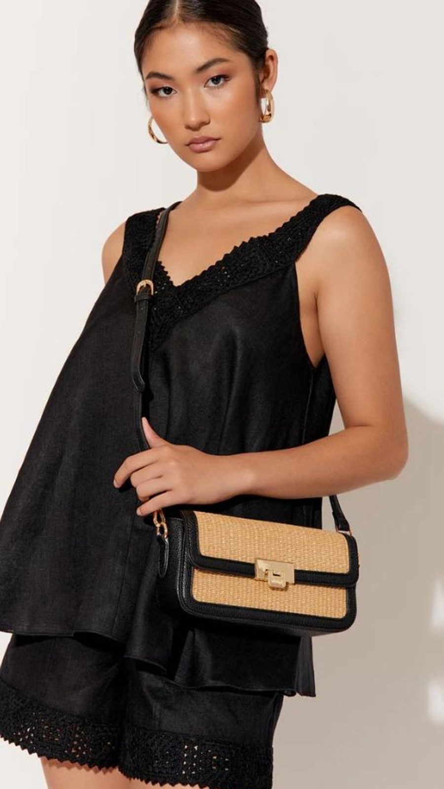 Accessories Adorne | Hattie Weave Crossbody Bag - Natural/Black