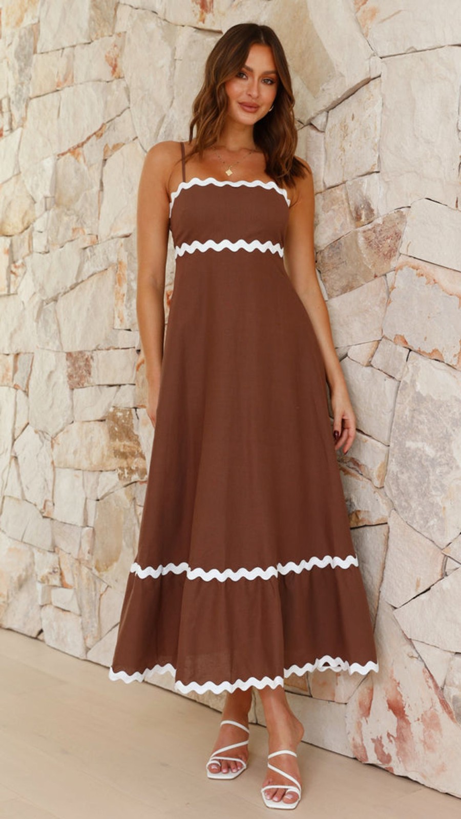 Clothing Main St | Brodey Midi Dress - Chocolate/White