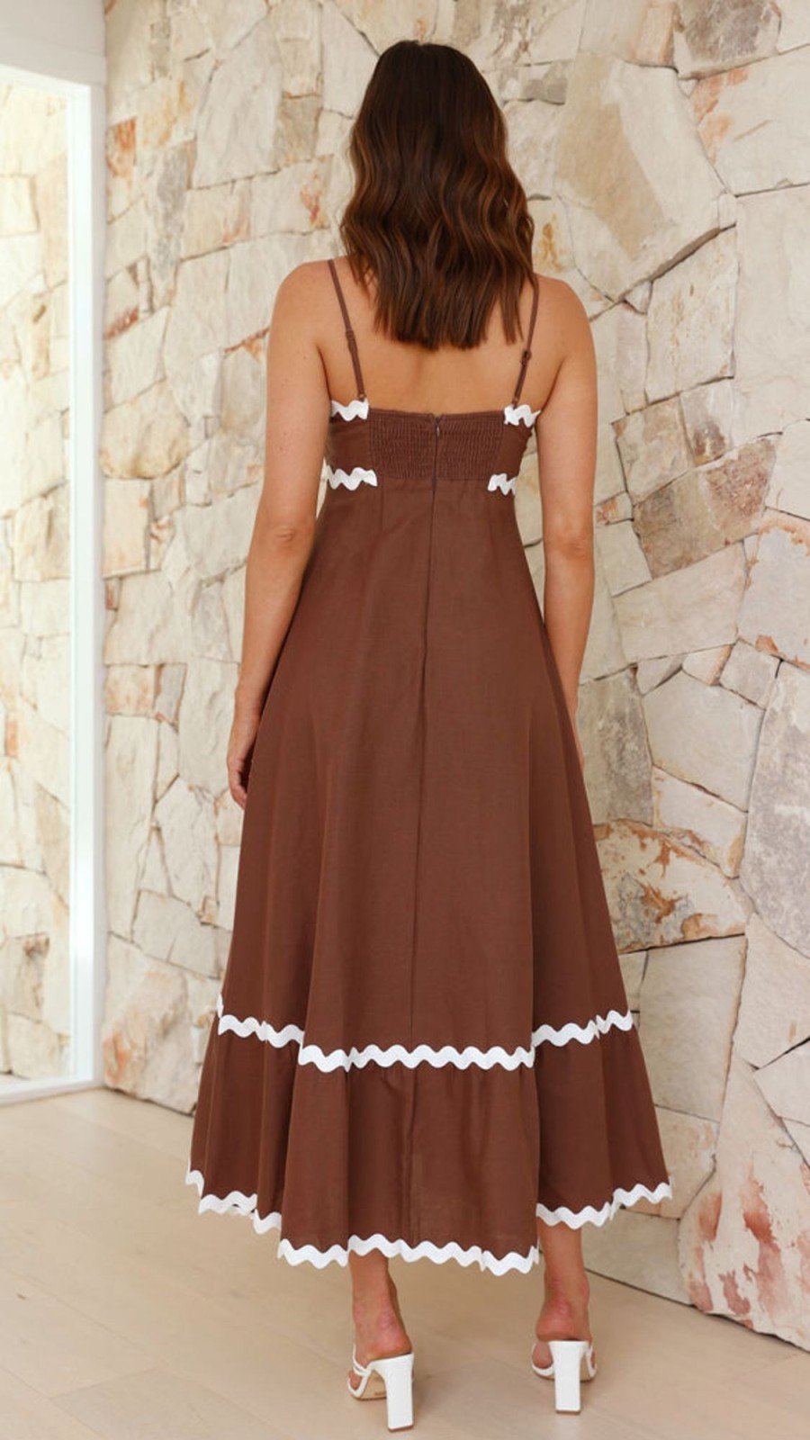 Clothing Main St | Brodey Midi Dress - Chocolate/White