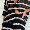 Clothing By Frankie | Hachiro Button Up Shirt And Shorts Set - Black / Beige Stripe