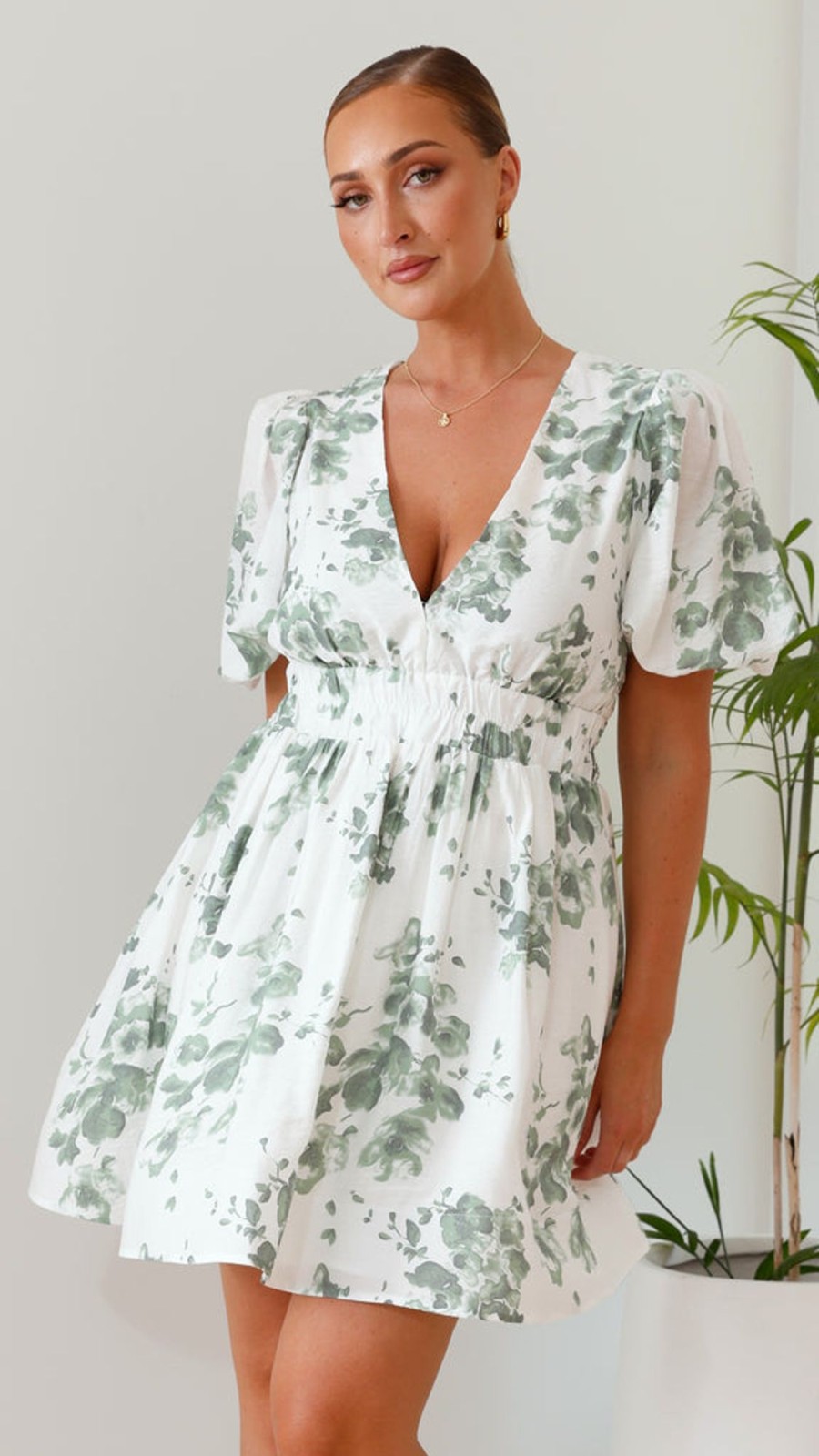 Wedding LILYWHYT | Erin Mini Dress - Green/White Floral