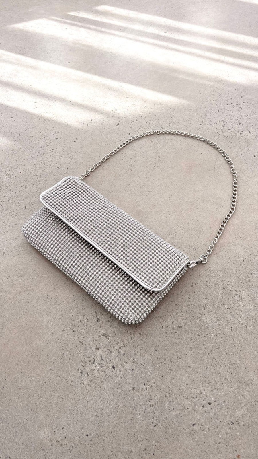 Accessories Adorne | Malia Foldover Diamante Clutch - Silver